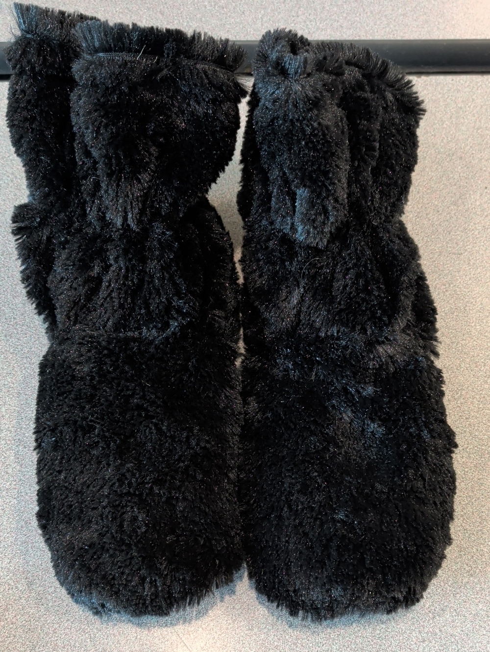 Cozy Plush Women's Black Fuzzy Boot Slippers Microwave Beans